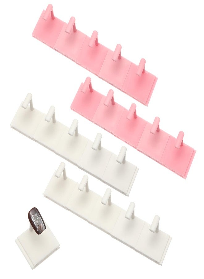 Xyembu 20 Pcs Nail Stand, Nails Tip Display Holder, Nail Practice Stand, Nails Tip Practice Art Training Stands for Painting-Nails, DIY Manicure Fingernail Salon (White+Pink) - Image 1